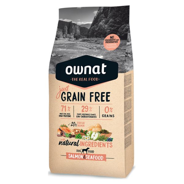 Ownat Just Grain Free Ξηρά Τροφή χωρίς Σιτηρά για Ενήλικους Σκύλους με Σολομό και Ψάρια 14kg