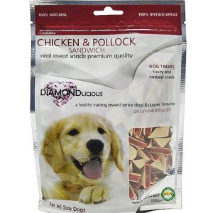 Pet Camelot Chicken&Pollock Sandwich Λιχουδιές Σκύλου με Κοτόπουλο και Ψάρι 100grPet Camelot Chicken&Pollock Sandwich Λιχουδιές Σκύλου με Κοτόπουλο και Ψάρι 100gr